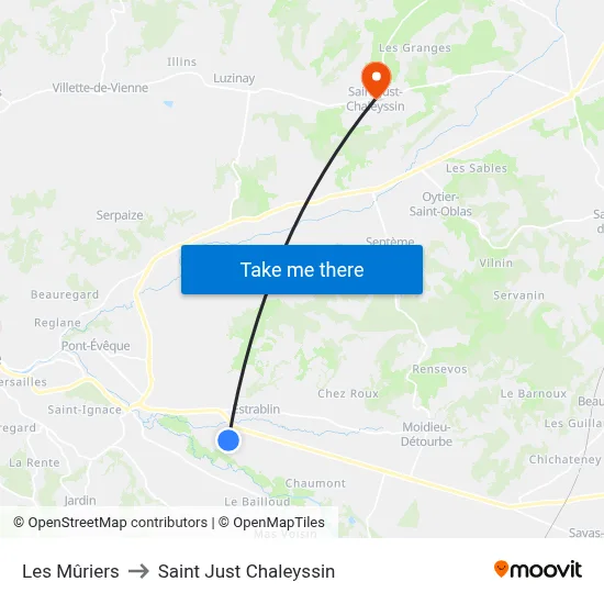 Les Mûriers to Saint Just Chaleyssin map