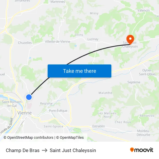 Champ De Bras to Saint Just Chaleyssin map