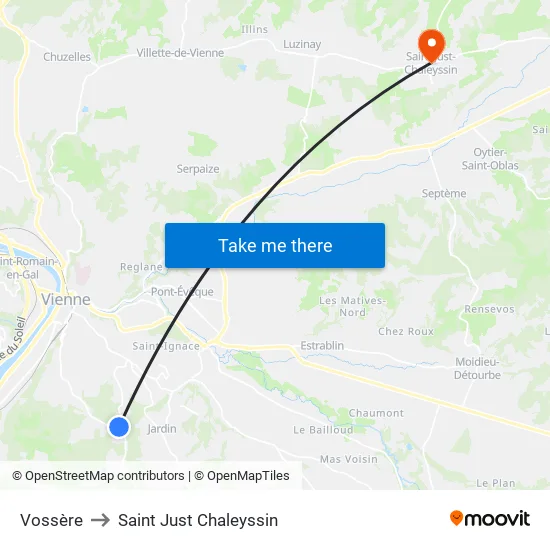 Vossère to Saint Just Chaleyssin map