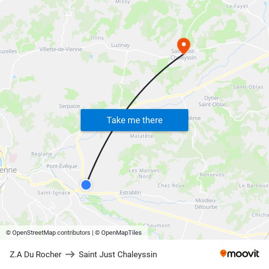 Z.A Du Rocher to Saint Just Chaleyssin map