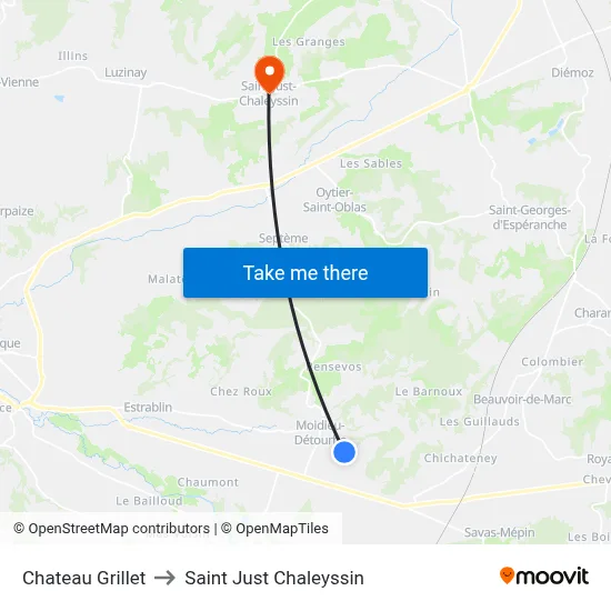Chateau Grillet to Saint Just Chaleyssin map