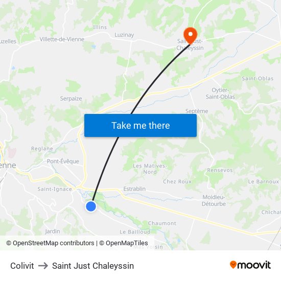 Colivit to Saint Just Chaleyssin map