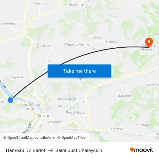 Hameau De Barlet to Saint Just Chaleyssin map