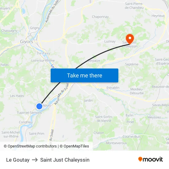 Le Goutay to Saint Just Chaleyssin map