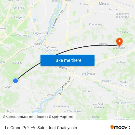 Le Grand Pré to Saint Just Chaleyssin map