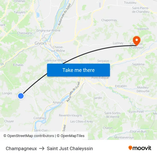 Champagneux to Saint Just Chaleyssin map