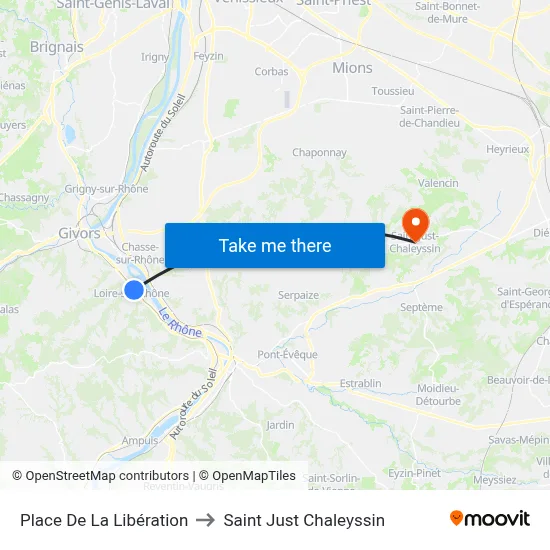 Place De La Libération to Saint Just Chaleyssin map