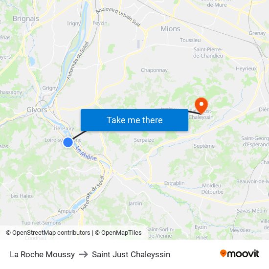 La Roche Moussy to Saint Just Chaleyssin map