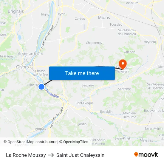 La Roche Moussy to Saint Just Chaleyssin map