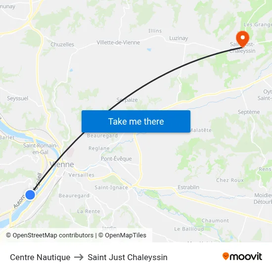 Centre Nautique to Saint Just Chaleyssin map