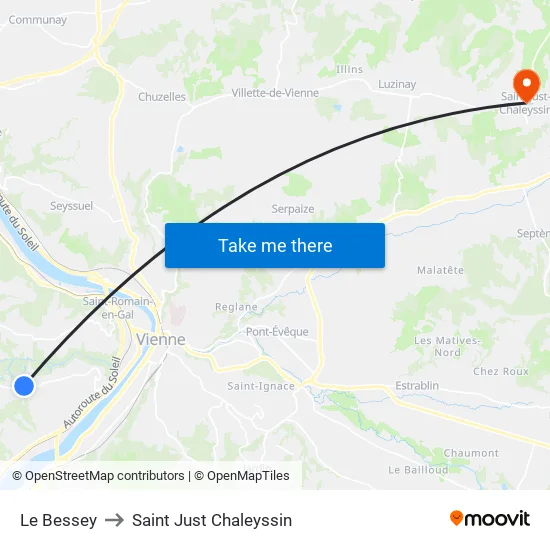 Le Bessey to Saint Just Chaleyssin map