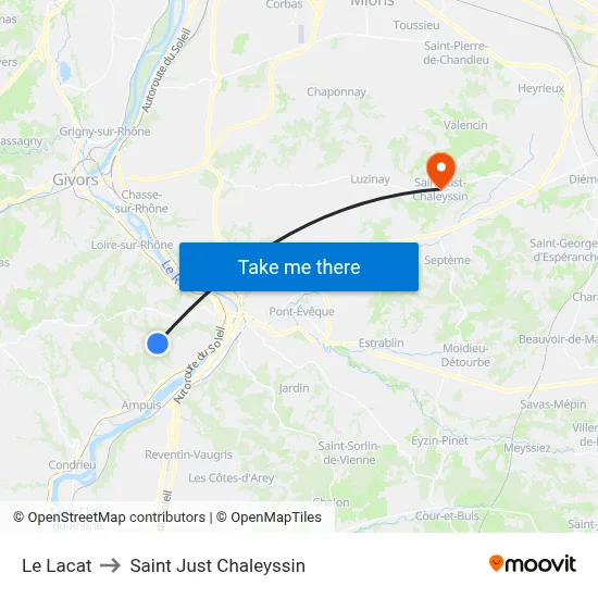 Le Lacat to Saint Just Chaleyssin map