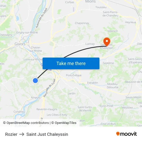 Rozier to Saint Just Chaleyssin map