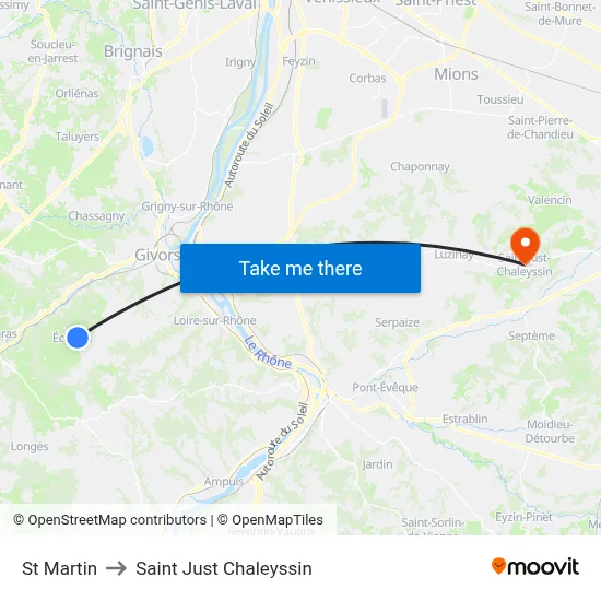 St Martin to Saint Just Chaleyssin map