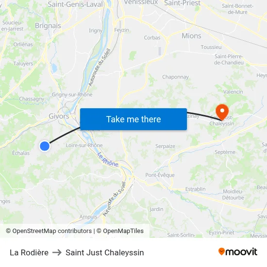 La Rodière to Saint Just Chaleyssin map