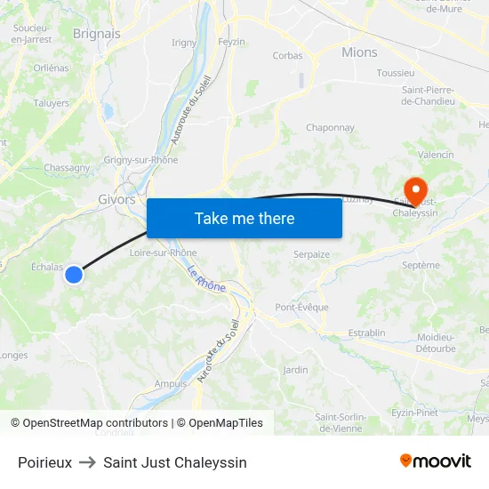 Poirieux to Saint Just Chaleyssin map