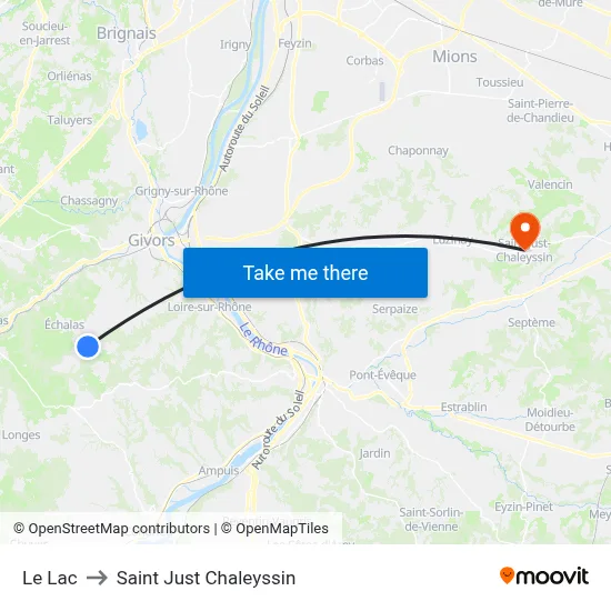 Le Lac to Saint Just Chaleyssin map