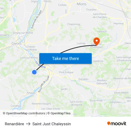 Renardière to Saint Just Chaleyssin map
