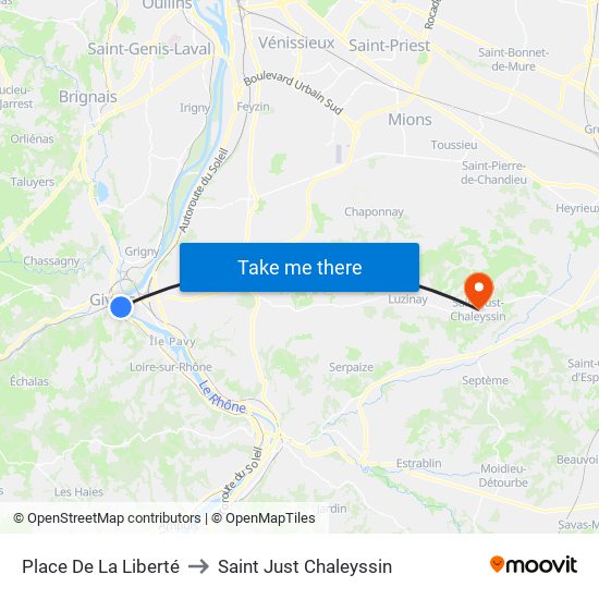 Place De La Liberté to Saint Just Chaleyssin map