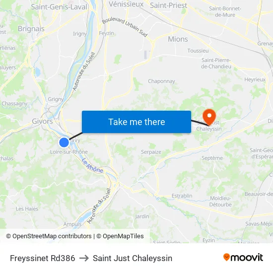 Freyssinet Rd386 to Saint Just Chaleyssin map