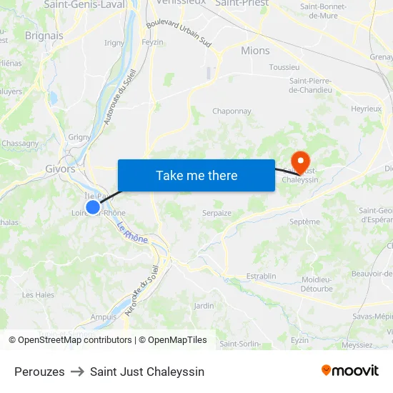 Perouzes to Saint Just Chaleyssin map