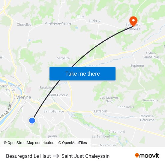Beauregard Le Haut to Saint Just Chaleyssin map