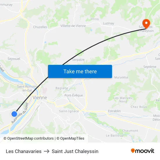 Les Chanavaries to Saint Just Chaleyssin map