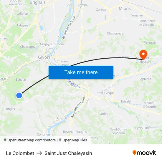 Le Colombet to Saint Just Chaleyssin map