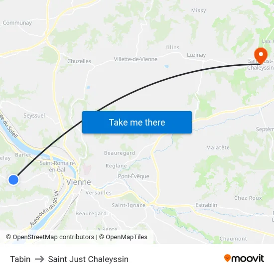 Tabin to Saint Just Chaleyssin map