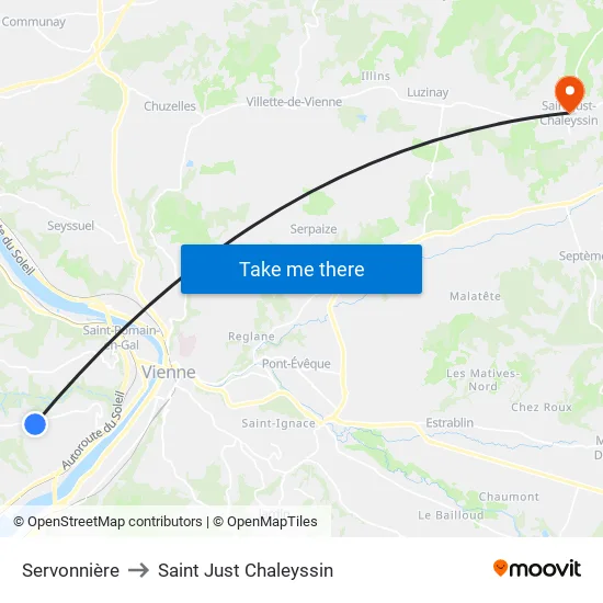 Servonnière to Saint Just Chaleyssin map
