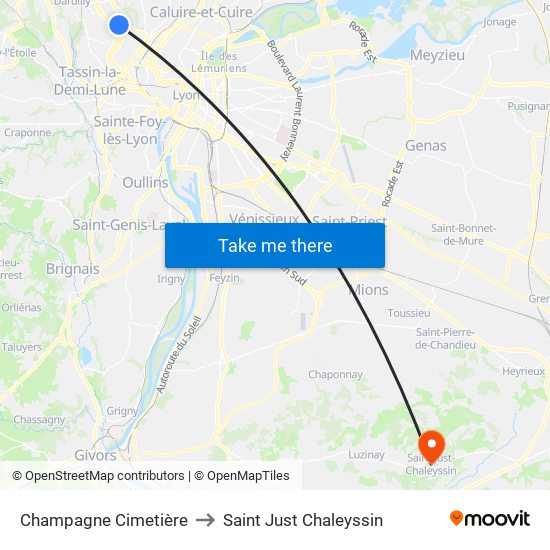 Champagne Cimetière to Saint Just Chaleyssin map