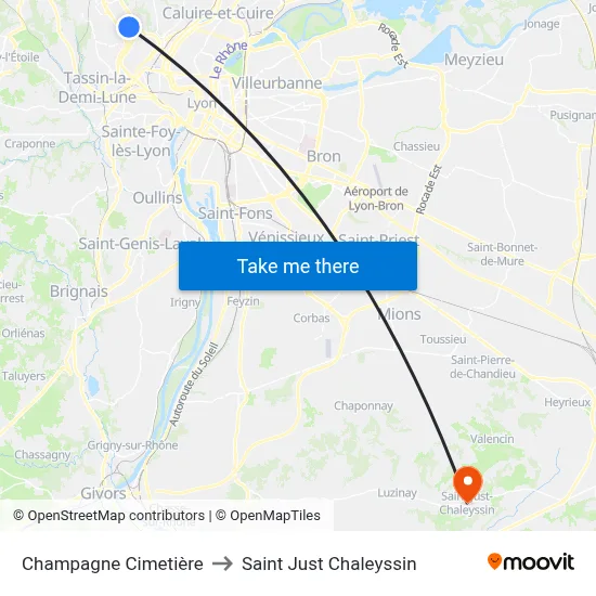 Champagne Cimetière to Saint Just Chaleyssin map