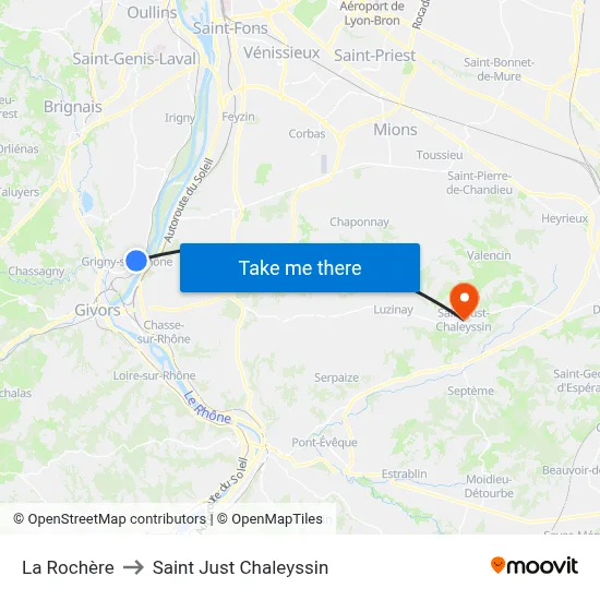 La Rochère to Saint Just Chaleyssin map