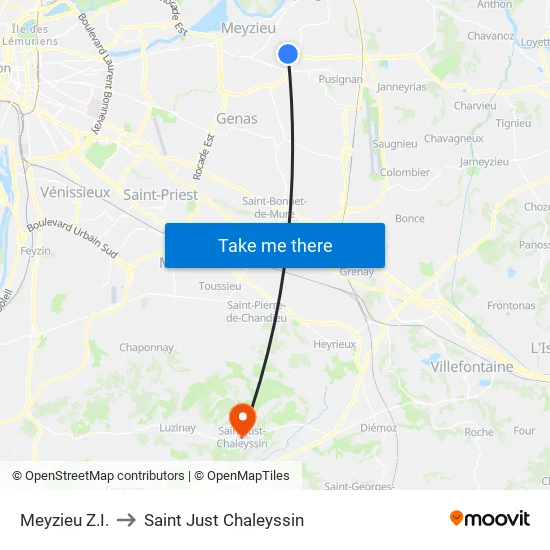 Meyzieu Z.I. to Saint Just Chaleyssin map