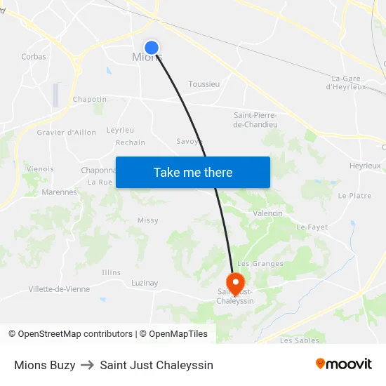 Mions Buzy to Saint Just Chaleyssin map