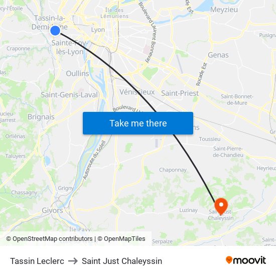 Tassin Leclerc to Saint Just Chaleyssin map