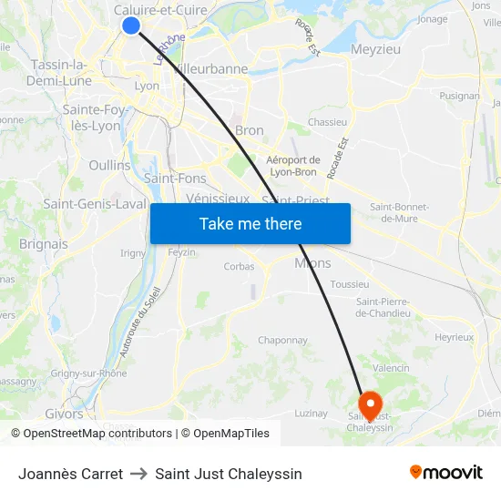 Joannès Carret to Saint Just Chaleyssin map