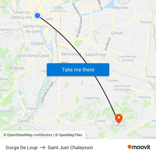 Gorge De Loup to Saint Just Chaleyssin map