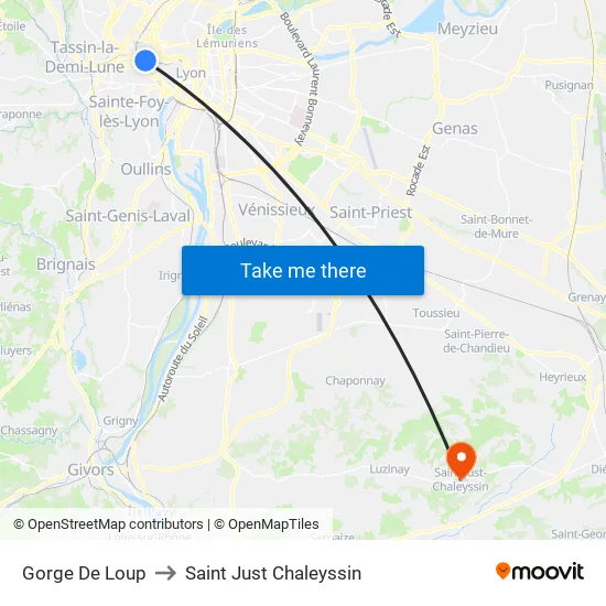 Gorge De Loup to Saint Just Chaleyssin map
