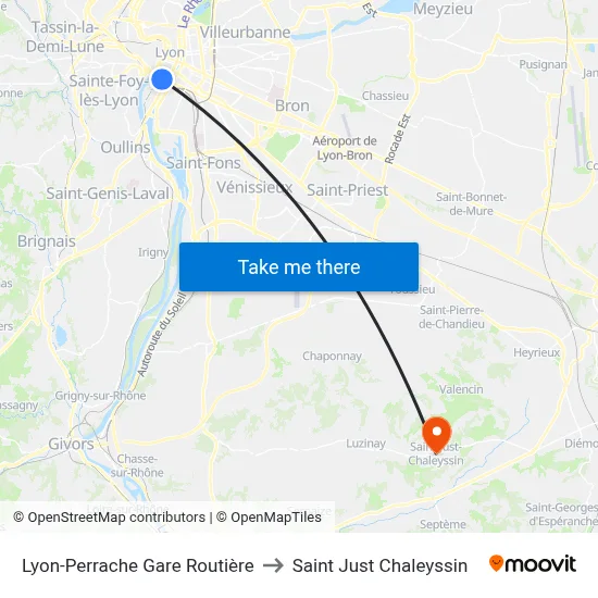 Lyon-Perrache Gare Routière to Saint Just Chaleyssin map