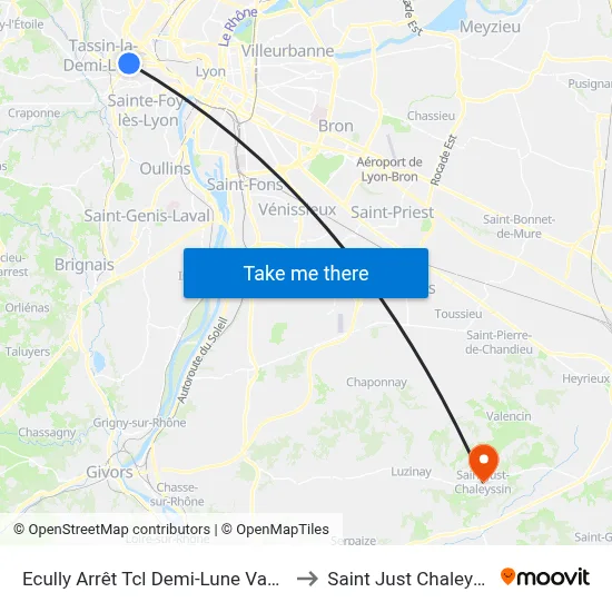 Ecully Arrêt Tcl Demi-Lune Vauboin to Saint Just Chaleyssin map