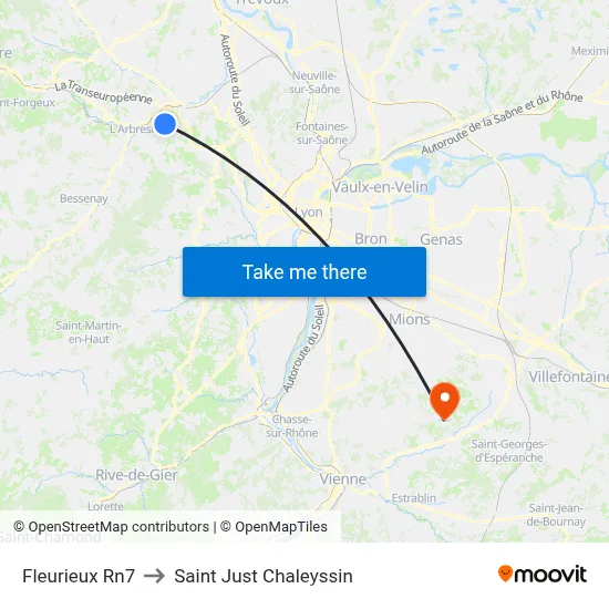 Fleurieux Rn7 to Saint Just Chaleyssin map