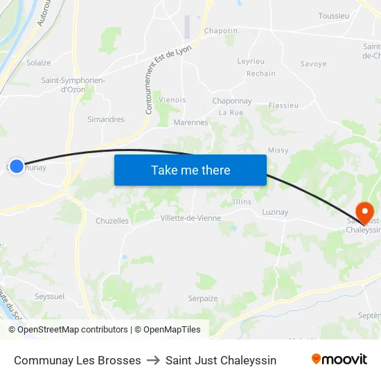 Communay Les Brosses to Saint Just Chaleyssin map