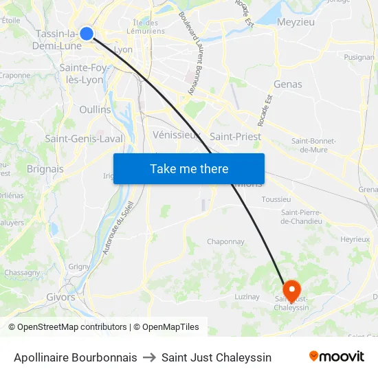 Apollinaire Bourbonnais to Saint Just Chaleyssin map