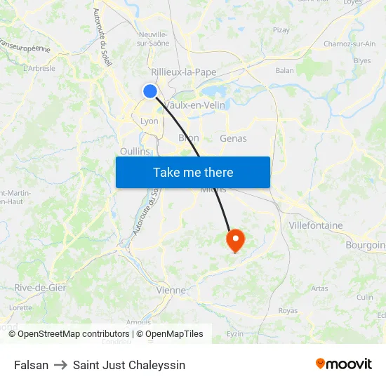 Falsan to Saint Just Chaleyssin map
