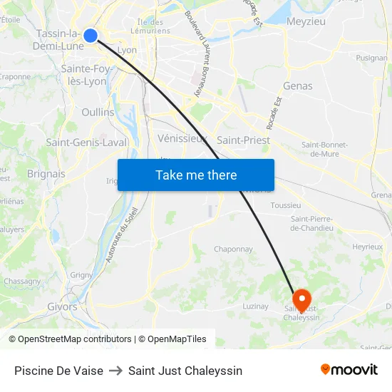 Piscine De Vaise to Saint Just Chaleyssin map