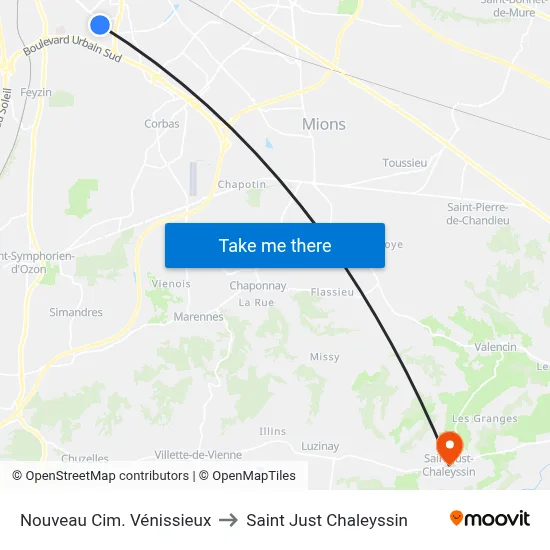 Nouveau Cim. Vénissieux to Saint Just Chaleyssin map