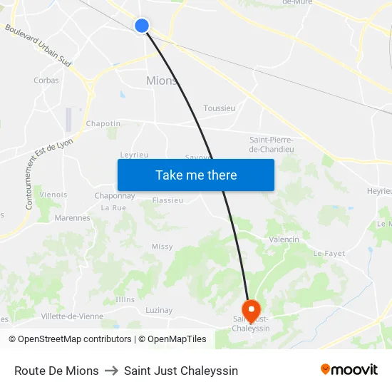 Route De Mions to Saint Just Chaleyssin map