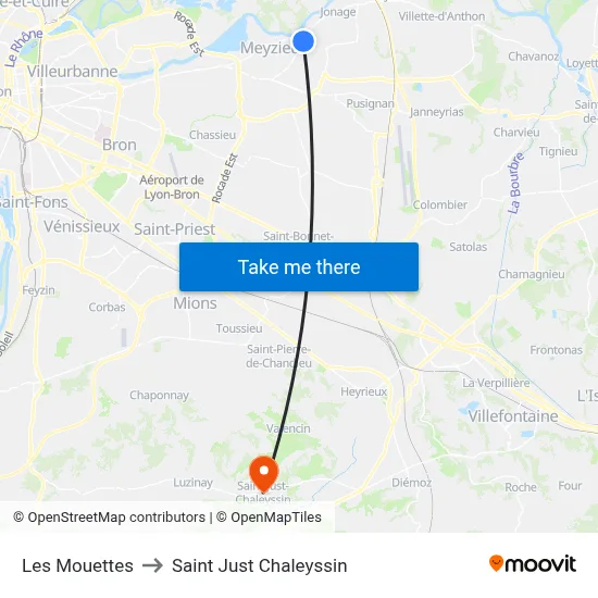 Les Mouettes to Saint Just Chaleyssin map