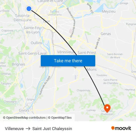 Villeneuve to Saint Just Chaleyssin map